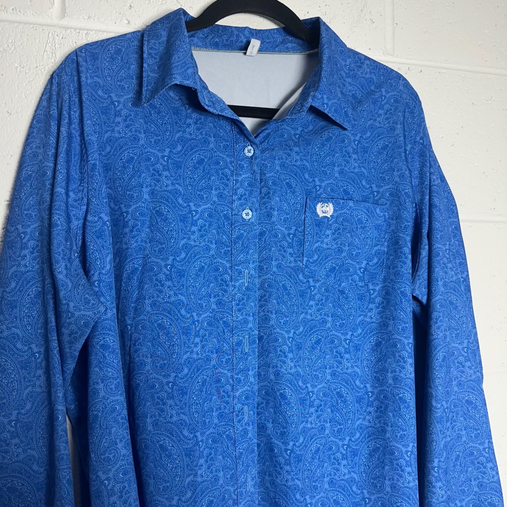 Cinch Arena Flex Mens XXL Blue Paisley Western Performance Button Down Shirt